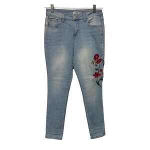 Revelation Denim Womens Light Wash Floral Embroidered Skinny Jeans Sz 4 Festival
